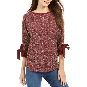 Charter Club 3/4-Sleeve Bow-Trim Grommet Boatneck Top Knit Red Size XLP NEW